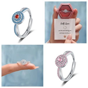 Halo Ring Women Copper Cubic Zirconia Classic Luxury Adjustable Open Finger Jewelry Engagement Wedding Gift