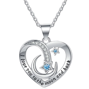Herz Mond Stern Anhänger Halskette Kupfer Blauer Zirkon Gravur I Love You To The Moon And Back Schmuck Damen Geschenk