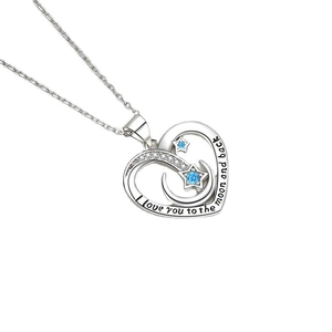 Silberne Herzkette mit blauem Stern Mond Anhänger und I love you to the moon and back Gravur