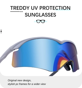 Detail of blue polarized lens and grey PC frame of these professional cycling sunglasses