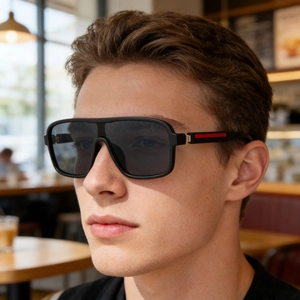 Lunettes De Soleil Polarisées Carrées Pour Hommes Femmes Mode Monture PC Verre TAC UV400 Extérieur Conduite Bande Rouge