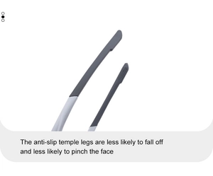 Detail of anti-slip temple tips on half-frame cycling sunglasses for comfort and grip