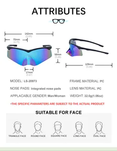 Detailed size chart for semi-rimless cycling sunglasses showing dimensions and face fits