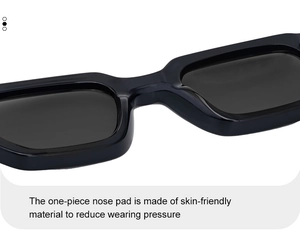 Détail de lunettes de soleil polarisées carrées avec pont nasal intégré confortable