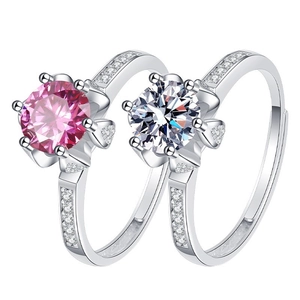 Anelli regolabili classici in moissanite a sei griffe con pietre rosa e trasparenti