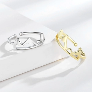 Bagues minimalistes sommet de montagne en argent et or avec anneau ajustable ouvert