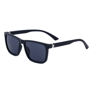 Klassische schwarze quadratische Sonnenbrille für Herren mit silbernen Metallakzenten
