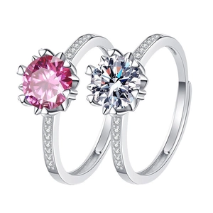 Eleganter verstellbarer Silberring-Set mit runden rosa und weißen schimmernden Steinen