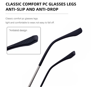 Detail of black anti-slip PC temple tips for aviator sunglasses with secure grip design