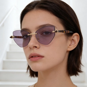 Lunettes De Soleil Cat Eye Femmes Sans Monture Rétro Protection UV400 Lentille PC Dégradé Charnière Métal Doré Mode