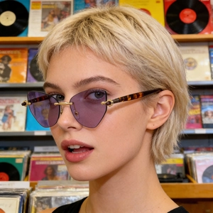 Lunettes de soleil œil de chat sans monture avec verres dégradés violets et branches