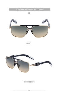 Front and 45-degree views of gold metal square aviator sunglasses with gradient lenses