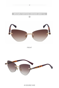 Lunettes de soleil œil de chat sans monture avec verres dégradés et branches en écaille