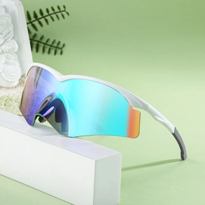 White semi-rimless cycling sunglasses with colorful gradient lenses for outdoor sports