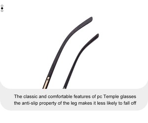Detail view of PC temple with faux wood texture and anti-slip feature for rimless sunglasses