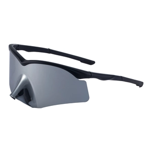 Cycling sunglasses with silver mirrored lenses and black semi-rimless frames for sports