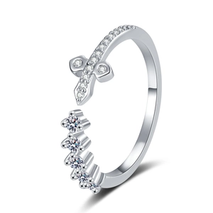 Minimalist silver cross ring with pavé cubic zirconia on adjustable open band