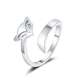 Minimalist silver fox open ring with matte finish animal design for women and girls