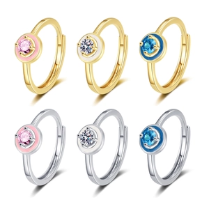 Fashion Round Ring For Women Copper Enamel Zircon Moissanite Adjustable Open Finger Band Elegant Jewelry Accessories