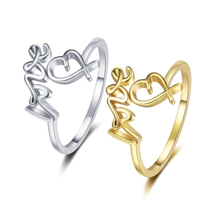 Bague En Cuivre Pour Femme Lettre Love Forme De Coeur Design Creux Ouverture Réglable Bijoux De Mode Cadeau Romantique