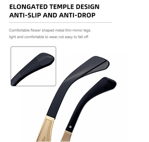 Detail of square sunglasses showing extended anti-slip temples and golden metal hinges