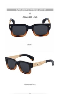 Détails de lunettes de soleil polarisées carrées avec monture dégradée et branches métalliques