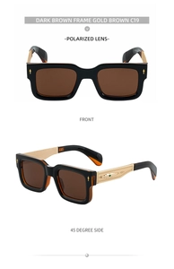 Détails de lunettes de soleil carrées polarisées avec branches dorées gravées
