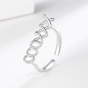 Minimalist silver open ring for women featuring a stylish 'cool' geometric letter design