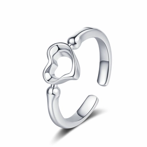 Minimalist silver open heart ring with hollow geometric design for women's fashion