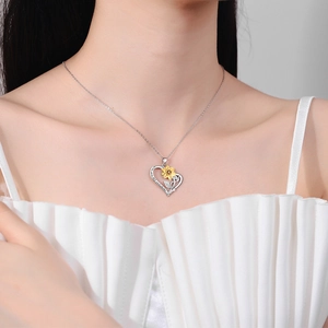 Silver heart sunflower pendant necklace with You Are My Sunshine engraving for women