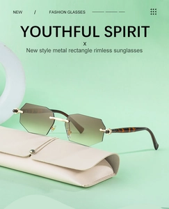 Chic rimless geometric sunglasses with gradient lenses and leopard print temple accents