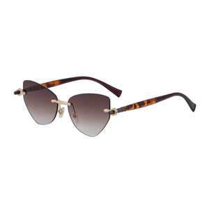 Lunettes de soleil œil-de-chat sans monture avec verres dégradés marron et pont doré