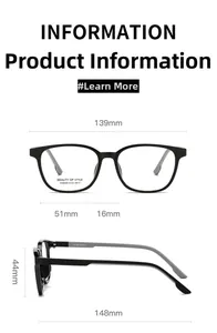 Size chart showing dimensions for square frame glasses with 139mm total width