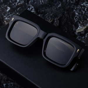 Mens square polarized sunglasses with black frames and gold arrow metal accents