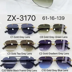 Men's rimless aviator sunglasses in six colors with stylish double bridge metal frames