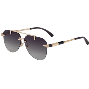 Luxury rimless aviator sunglasses with gold diamond-engraved frame and gradient grey lenses