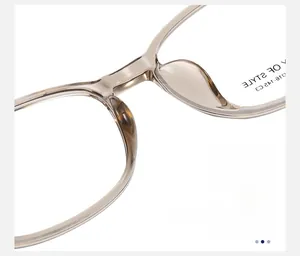 Detail of comfortable integrated nose pads on stylish square transparent brown eyewear