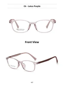 Detail view of stylish square lotus purple translucent frames with high-quality hinges