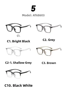 Multiple color options of square optical frames including transparent grey and brown styles