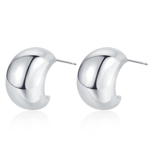 Minimalist high-polished silver chunky C-shaped stud earrings on a clean white background
