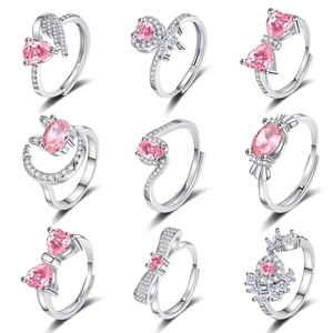 Pink Herz Zirkon Verstellbarer Offener Ring Kupfer Versilbert Für Damen Romantischer Süßer Stil Trendiges Accessoire