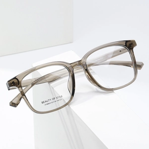 2025 trendy square frame eyeglasses in translucent tea-colored finish on geometric blocks