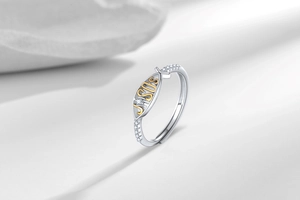 Macro shot of the adjustable Christian Ichthys fish ring with inlaid Jesus text detail