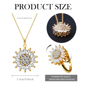 Girasole Rotante Rame Placcato Oro Zircone Collana E Anello Aperto Gioielli Per Donne Moda Sollievo Ansia