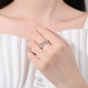 Elegant silver love script ring for women featuring a minimalist open adjustable design