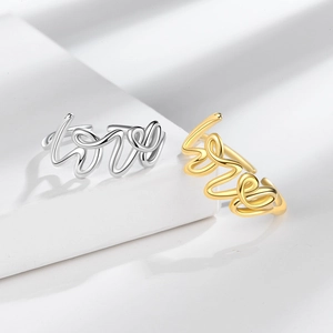 Minimalist adjustable Love letter rings in gold and silver finish for couples