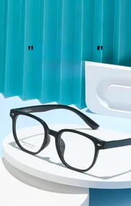Macro view of AT68609 black square glasses frame on a stand with 50-19-148 temple details