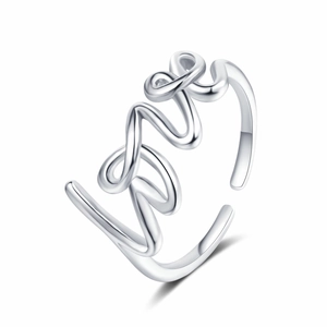 Minimalist silver Love letter open ring with small zircon stone for women