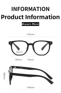 Detailed size chart showing dimensions for square frame optical glasses with measurements