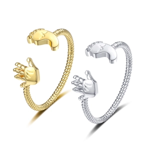 Baby Footprint Handprint Open Ring Copper Adjustable Twisted Rope Band Rhinestone Jewelry For Women